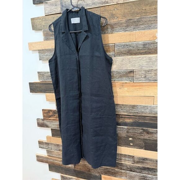 Everlane The Linen V-Neck Midi Black Button Front Dress Size 14 - Picture 1 of 6